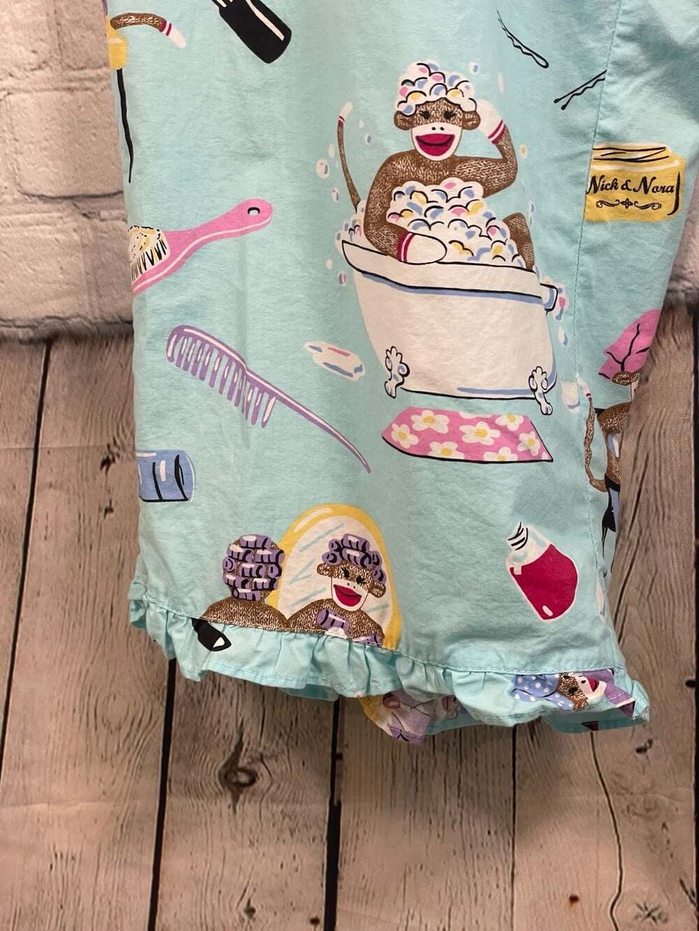 Nick & Nora Sock Monkey Spa Day 100% Cotton Pajama Set Size L - Picture 5 of 8